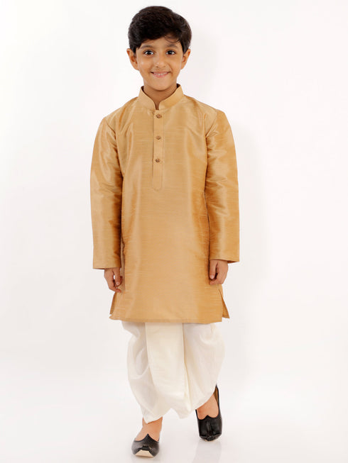 Vastramay Boy's Cream Silk Blend Solid Dhoti